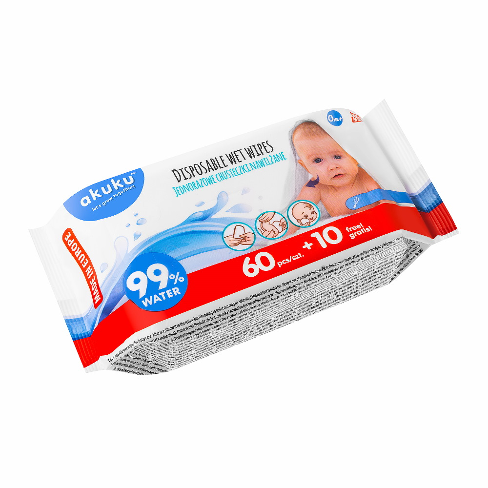 Akuku våtservett - 99% vatten, 70 stycken.